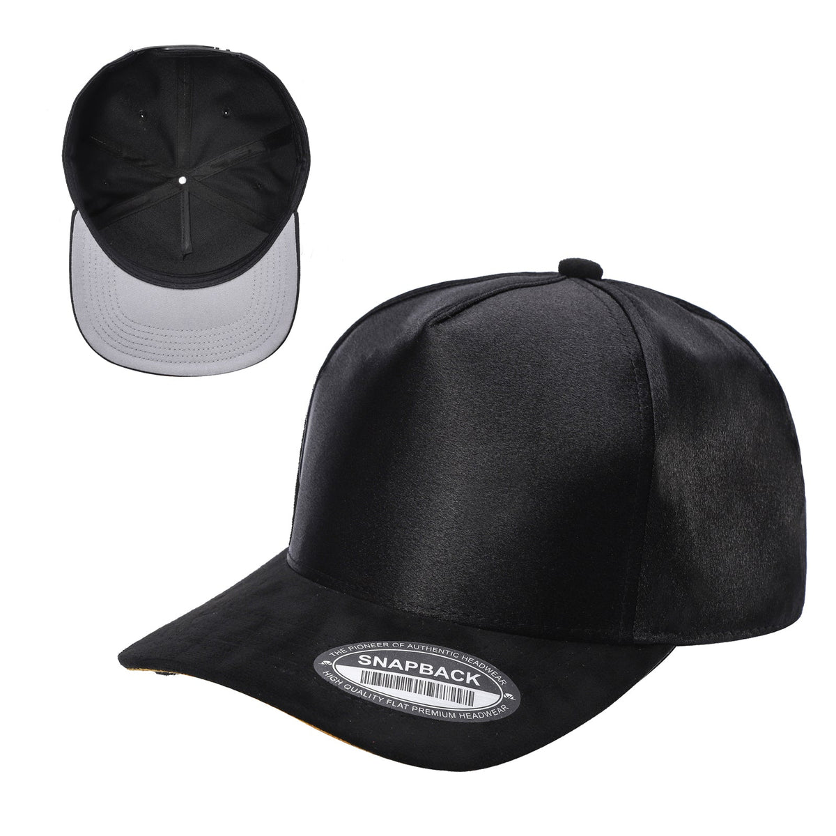 Unbranded Satin Snapback with Suede Bill