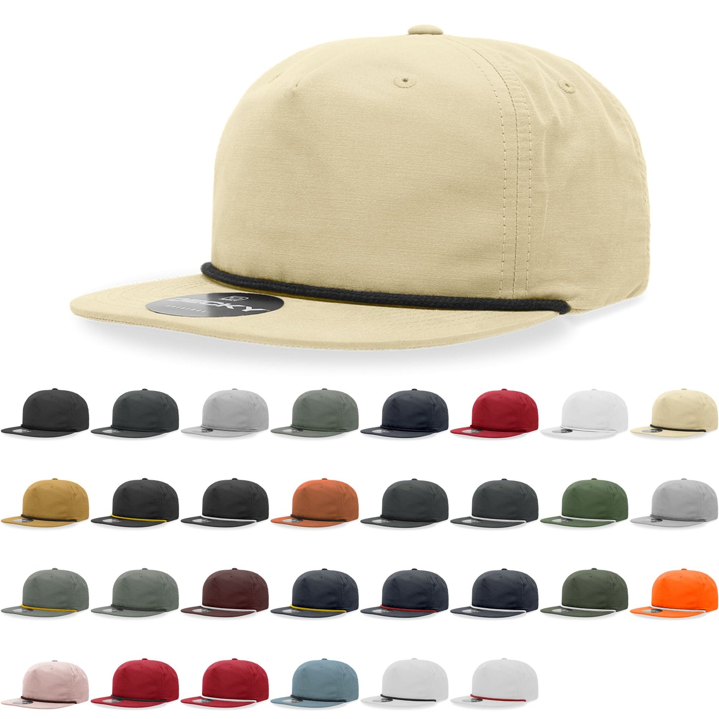 Decky 6032 Classic Rope Hat 5 Panel Flat Bill Cap Snapback - Blank