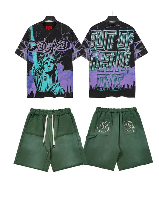 Godspeed Out of Many One Statue Tee and Shorts Set — front