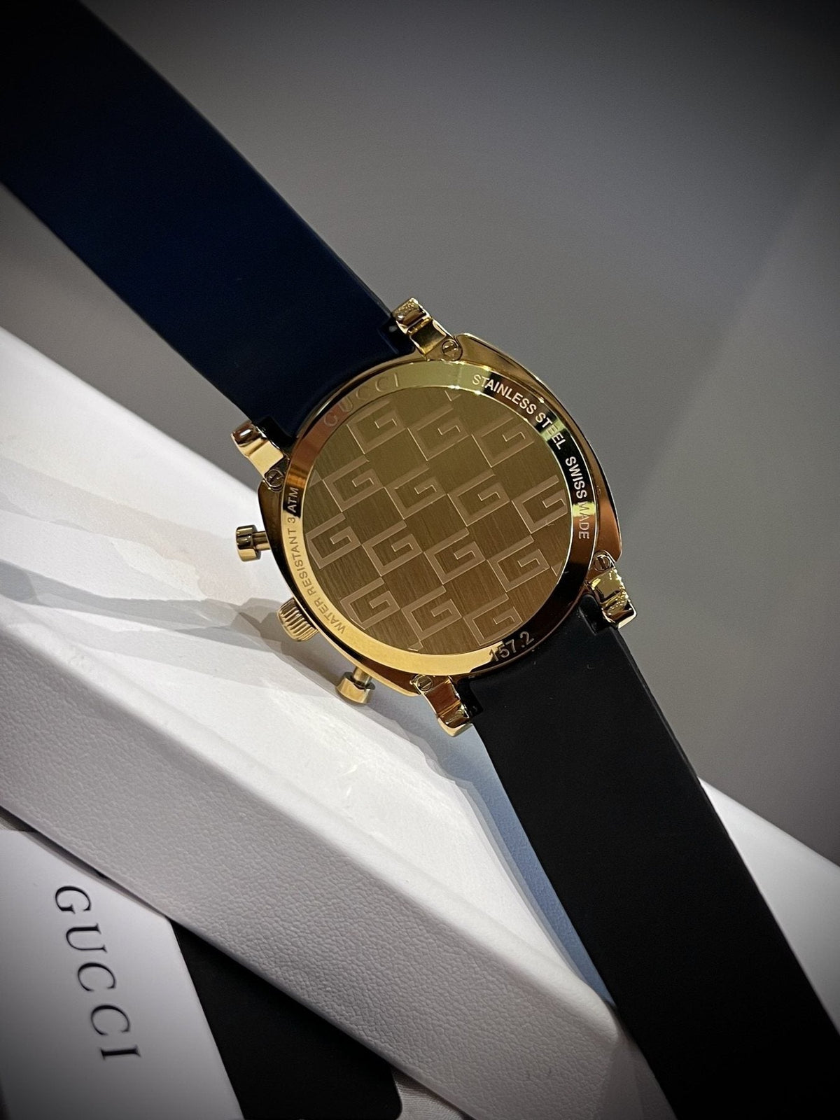 Gucci Gold Black Dial Strap Watch — back