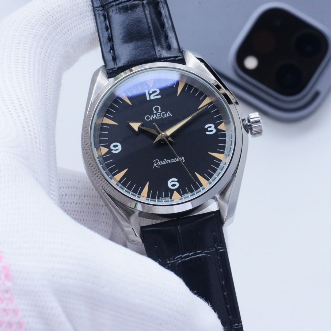 OMEGA Gold Silver Black Dial Bracelet Watch — front