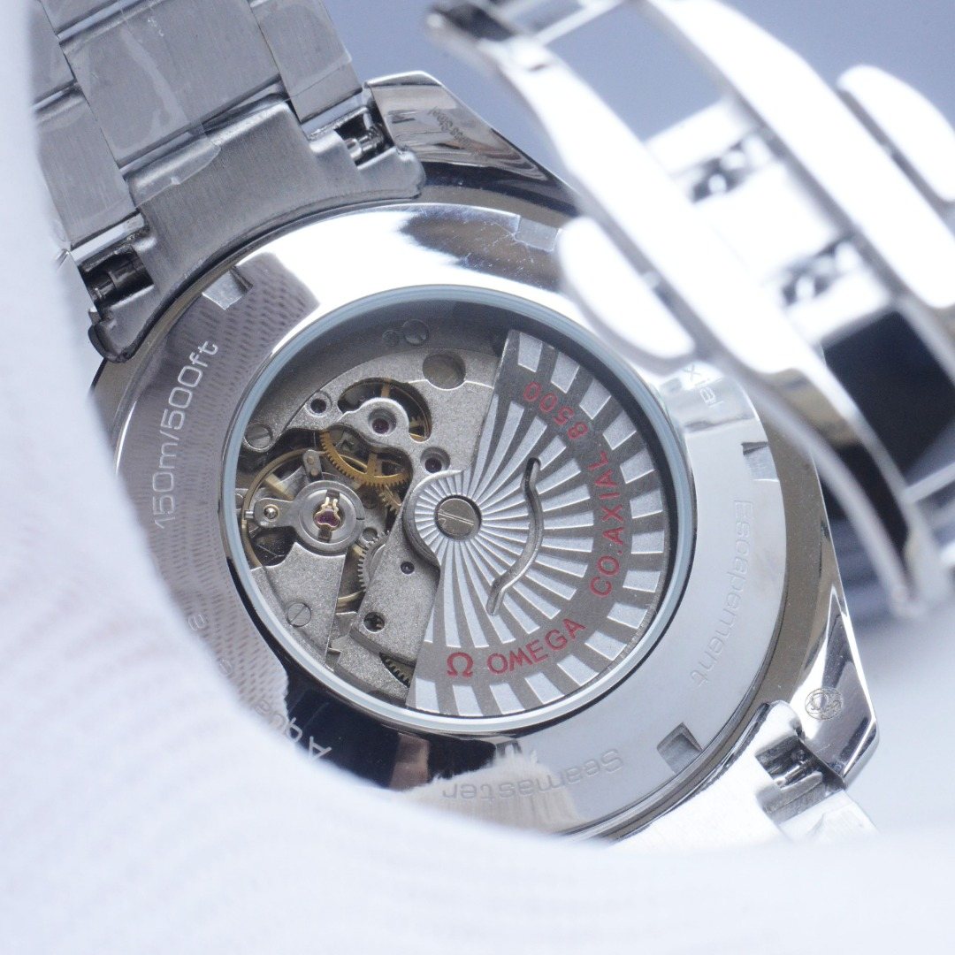 Omega Silver Green Dial Bracelet Watch — detail